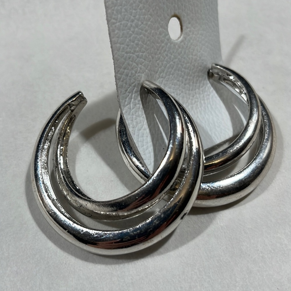 Free People Silvertone Large Hoop Earrings NWOT